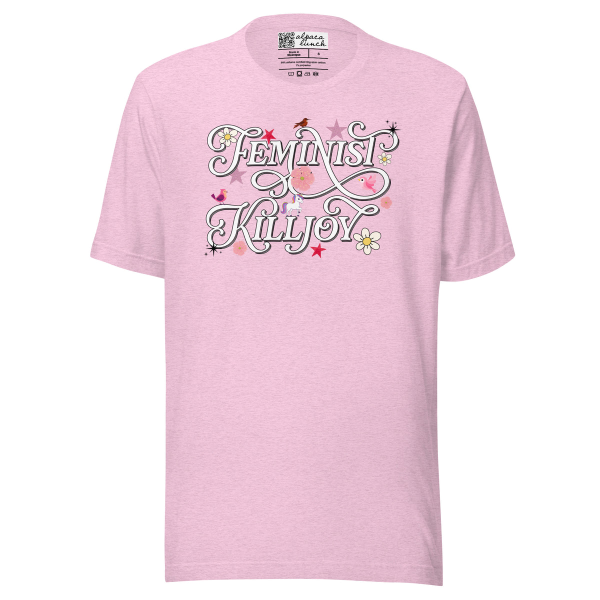 Feminist Killjoy Autumn unisex tee in Heather Prism Lilac, front view