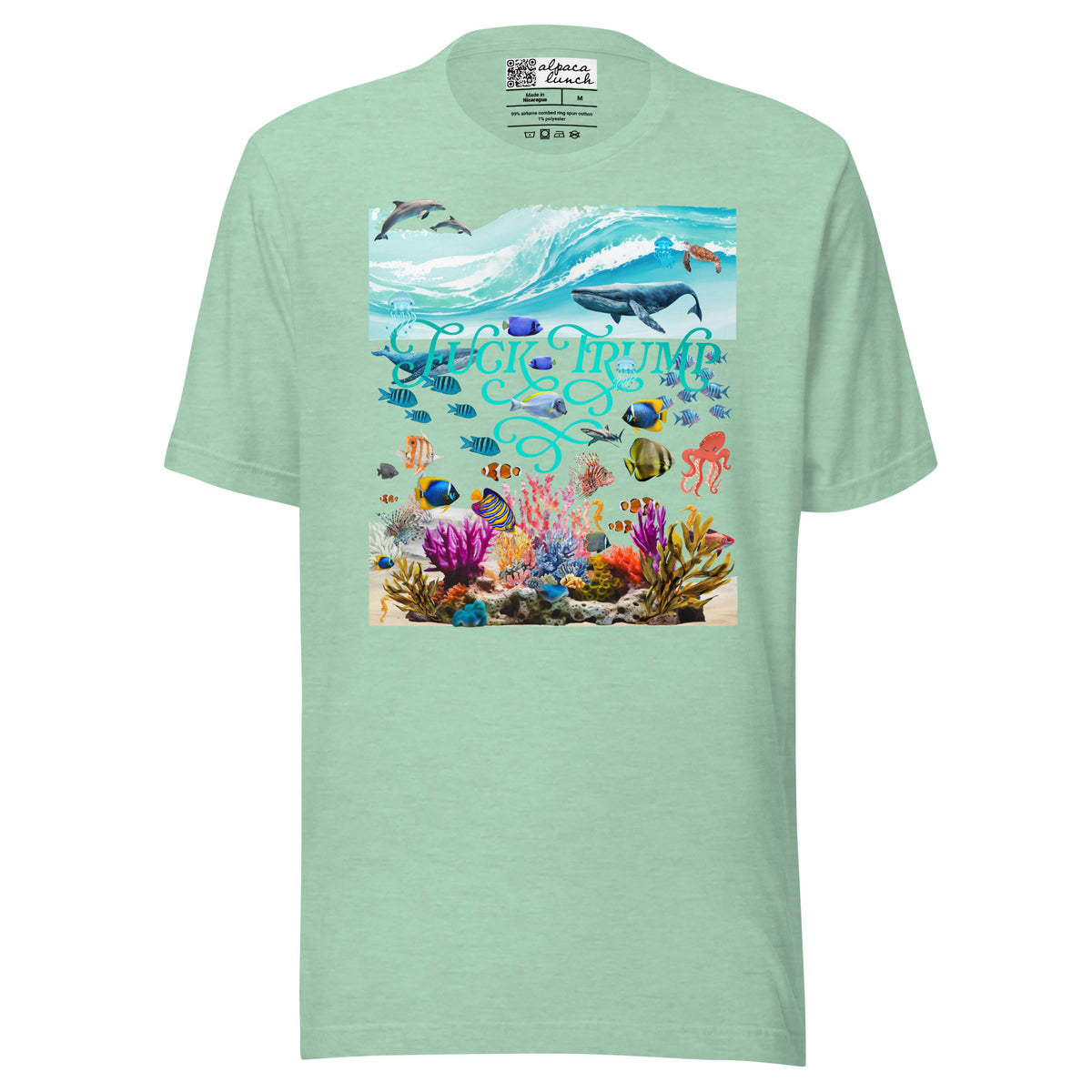 Fuck Trump Ocean unisex tee in Heather Prism Mint, front view