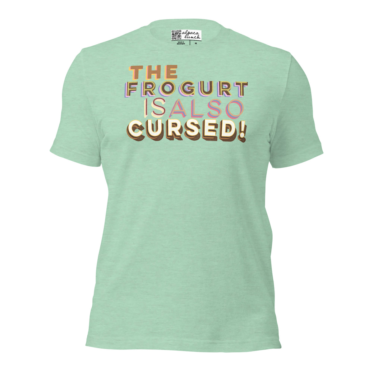 Mmmm, Frogurt! unisex tee in Heather Prism Mint, front view