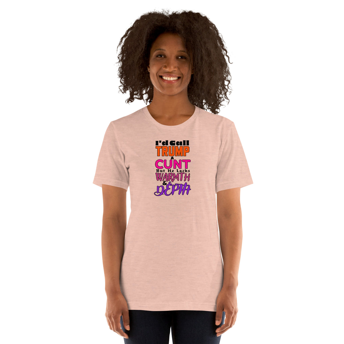 I’d Call Trump a Cunt Light unisex tee in Heather Prism Peach, front view