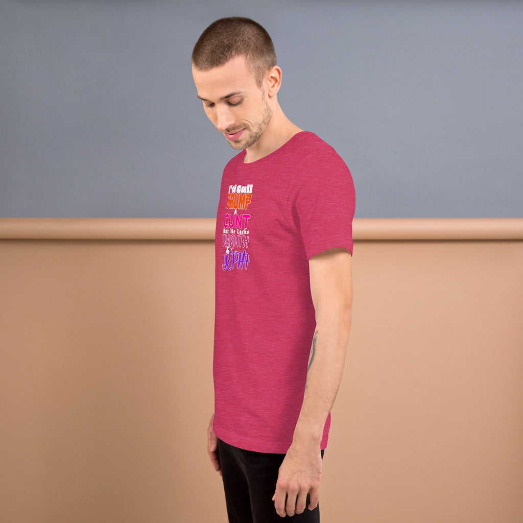 I’d Call Trump a Cunt Dark unisex tee in Heather Raspberry, left view