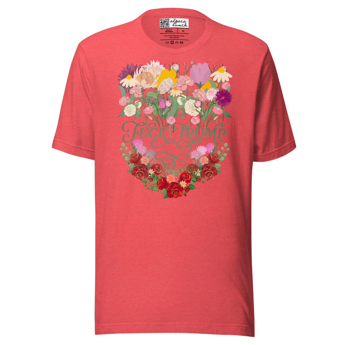 Fuck Trump Flowers unisex tee in Heather Red, front view