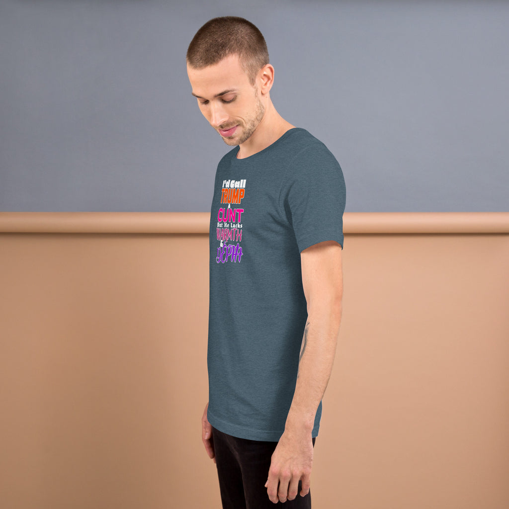 I’d Call Trump a Cunt Dark unisex tee in Heather Slate, left view
