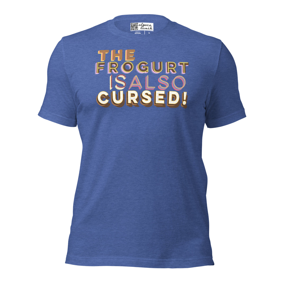 Mmmm, Frogurt! unisex tee in Heather True Royal, front view