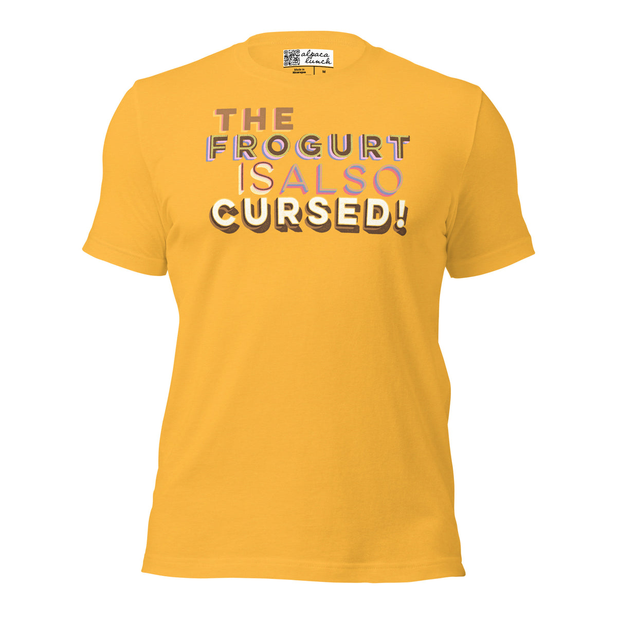 Mmmm, Frogurt! unisex tee in Heather Yellow Gold, front view