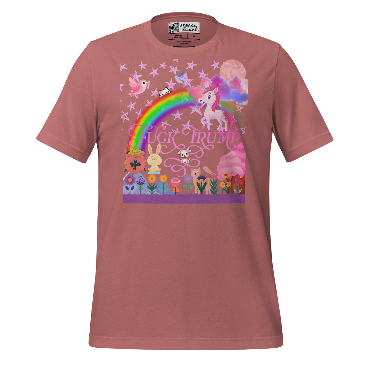 Fuck Trump Rainbow unisex tee in Mauve, front view