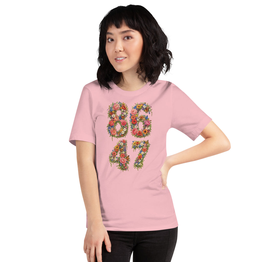 8647 Flowers unisex tee in Pink, front view