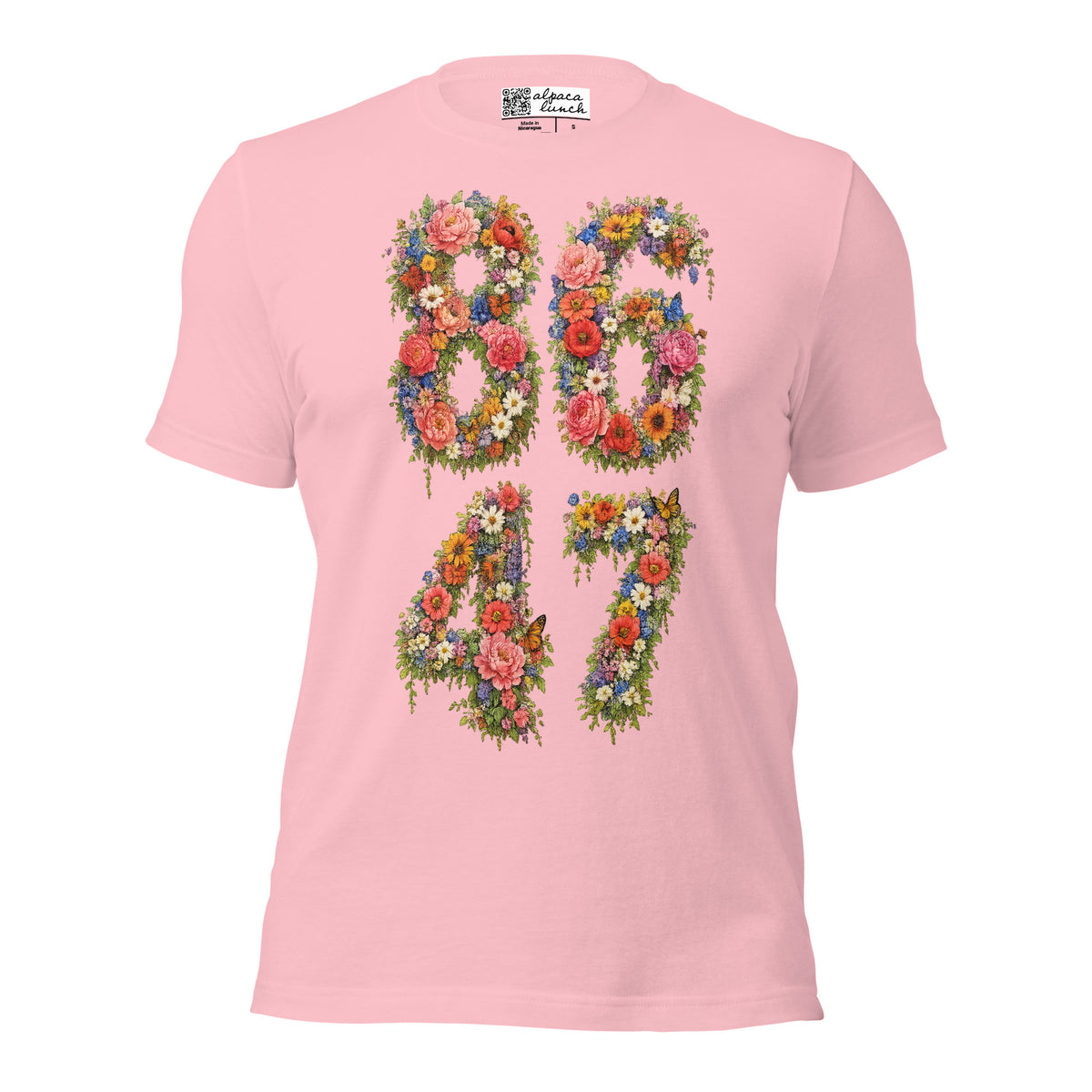 8647 Flowers unisex tee in Pink, front view