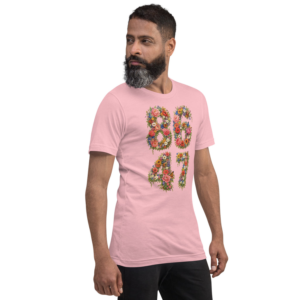 8647 Flowers unisex tee in Pink, right front view