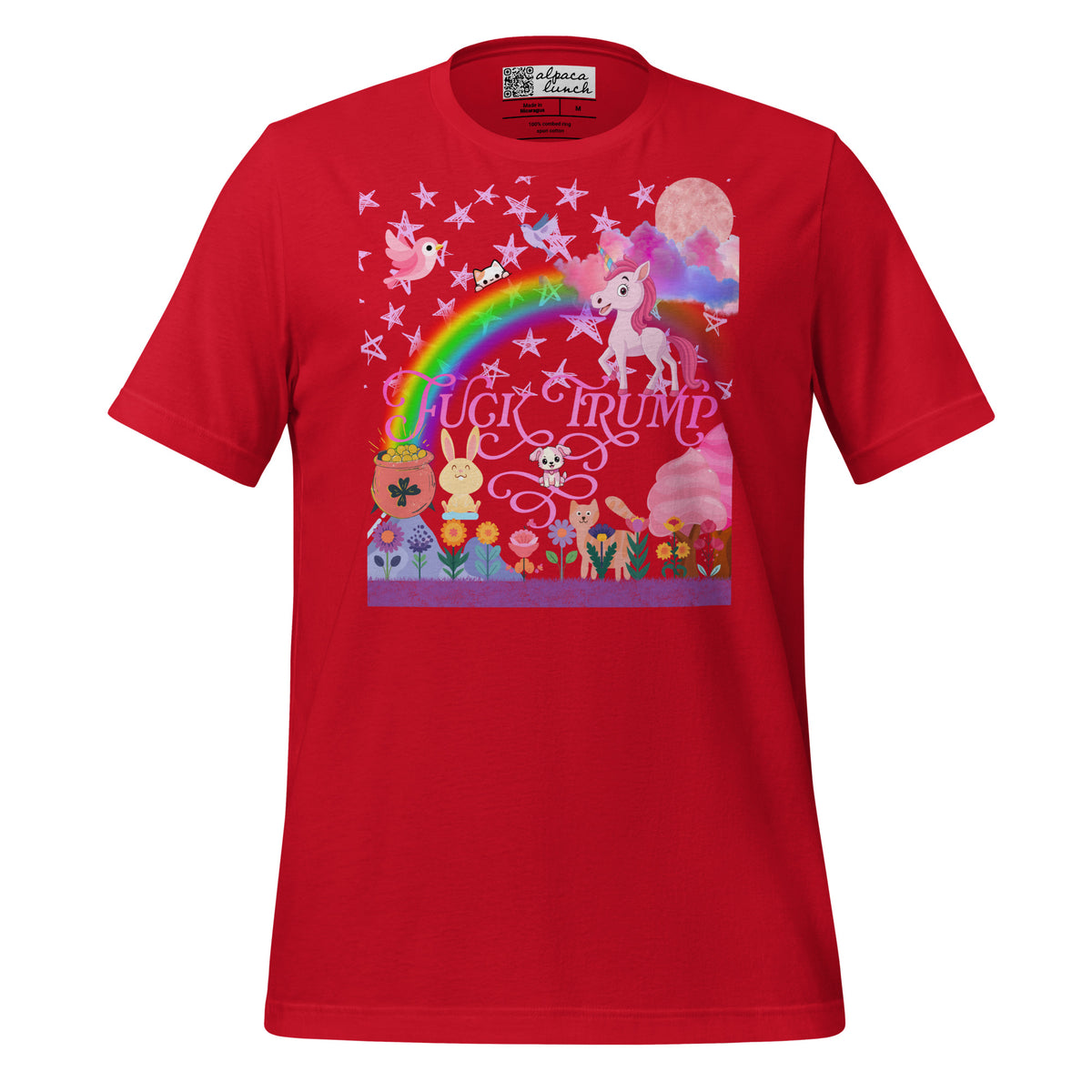 Fuck Trump Rainbow unisex tee in Red, front view