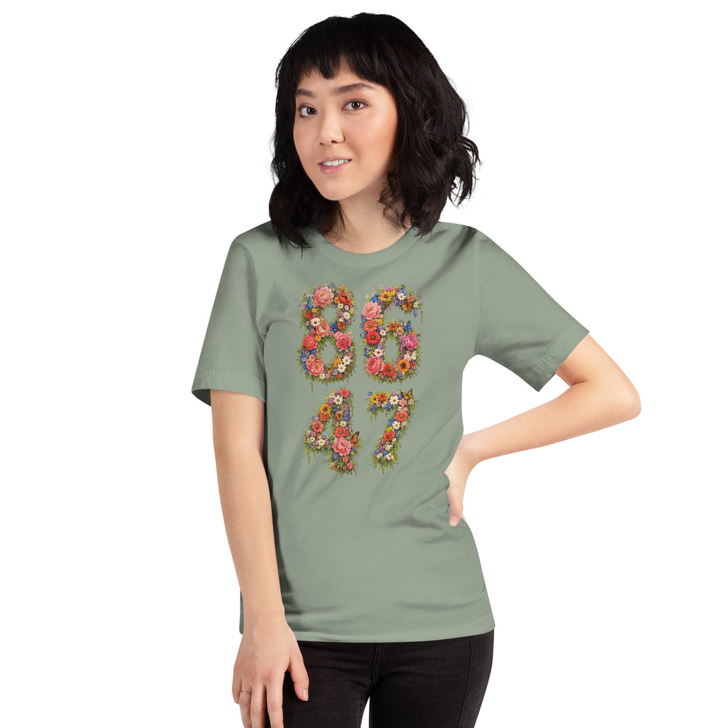 8647 Flowers unisex tee in Sage, front view