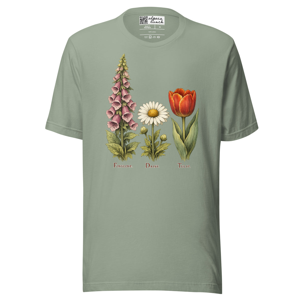 F.D.T. Botanical Study unisex tee in Sage, front view