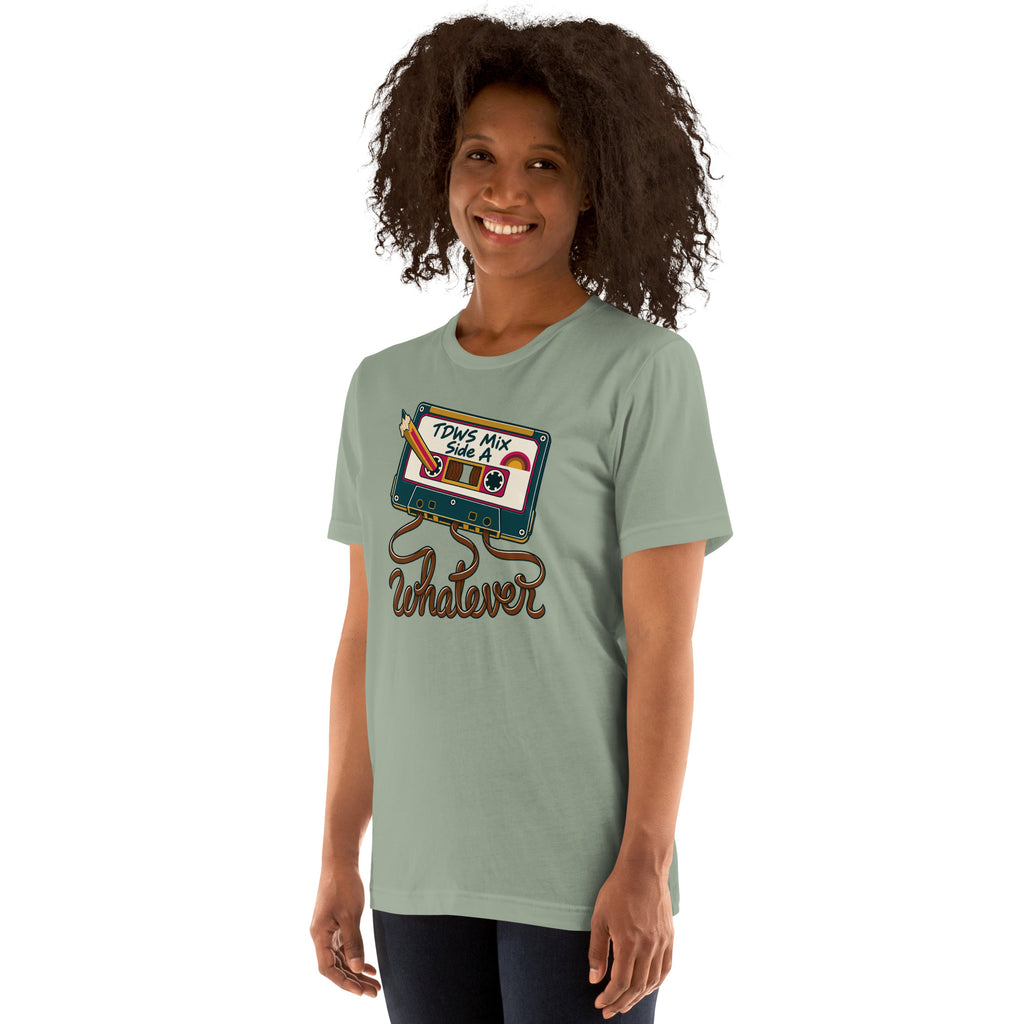 Whatever. mixtape unisex tee in Sage, angled left