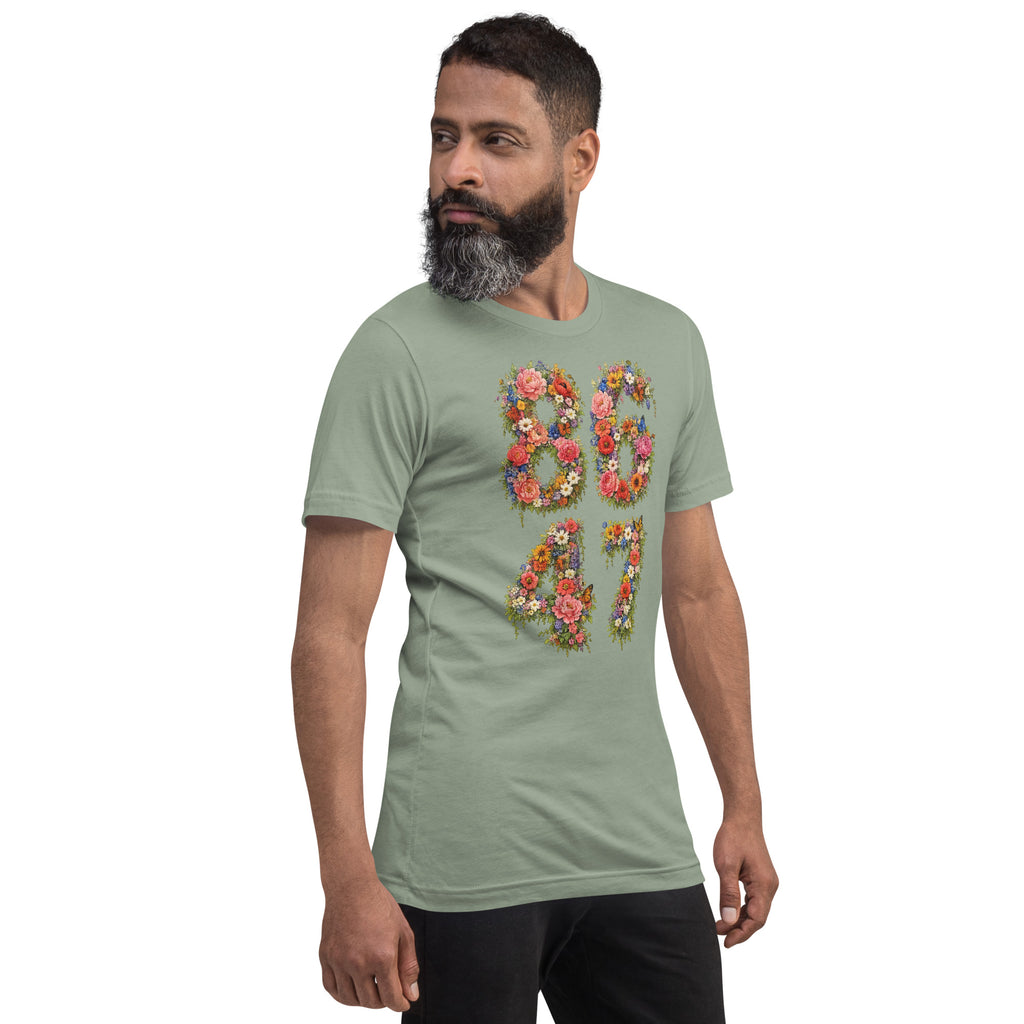 8647 Flowers unisex tee in Sage, right front view