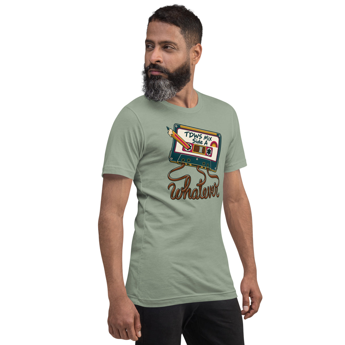 Whatever. mixtape unisex tee in Sage, angled right