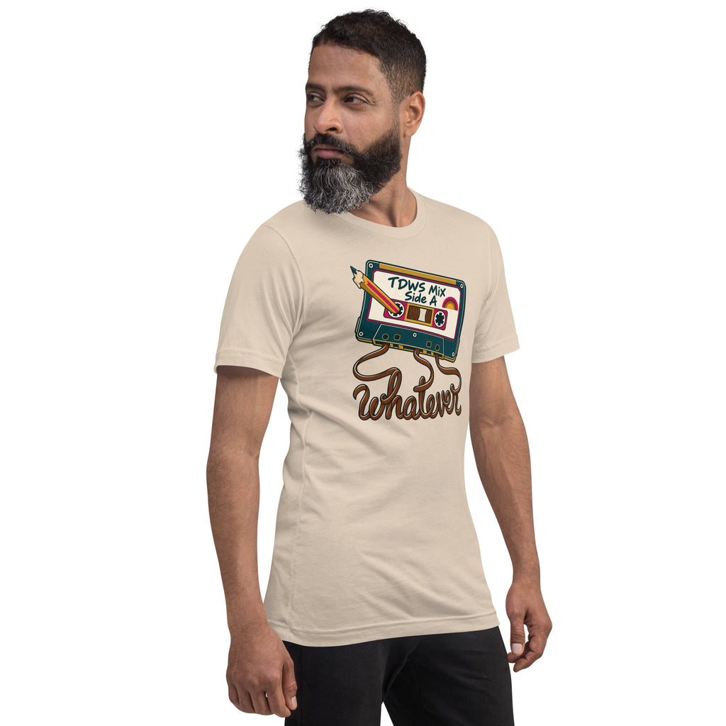 Whatever. mixtape unisex tee in Soft Cream, angled right