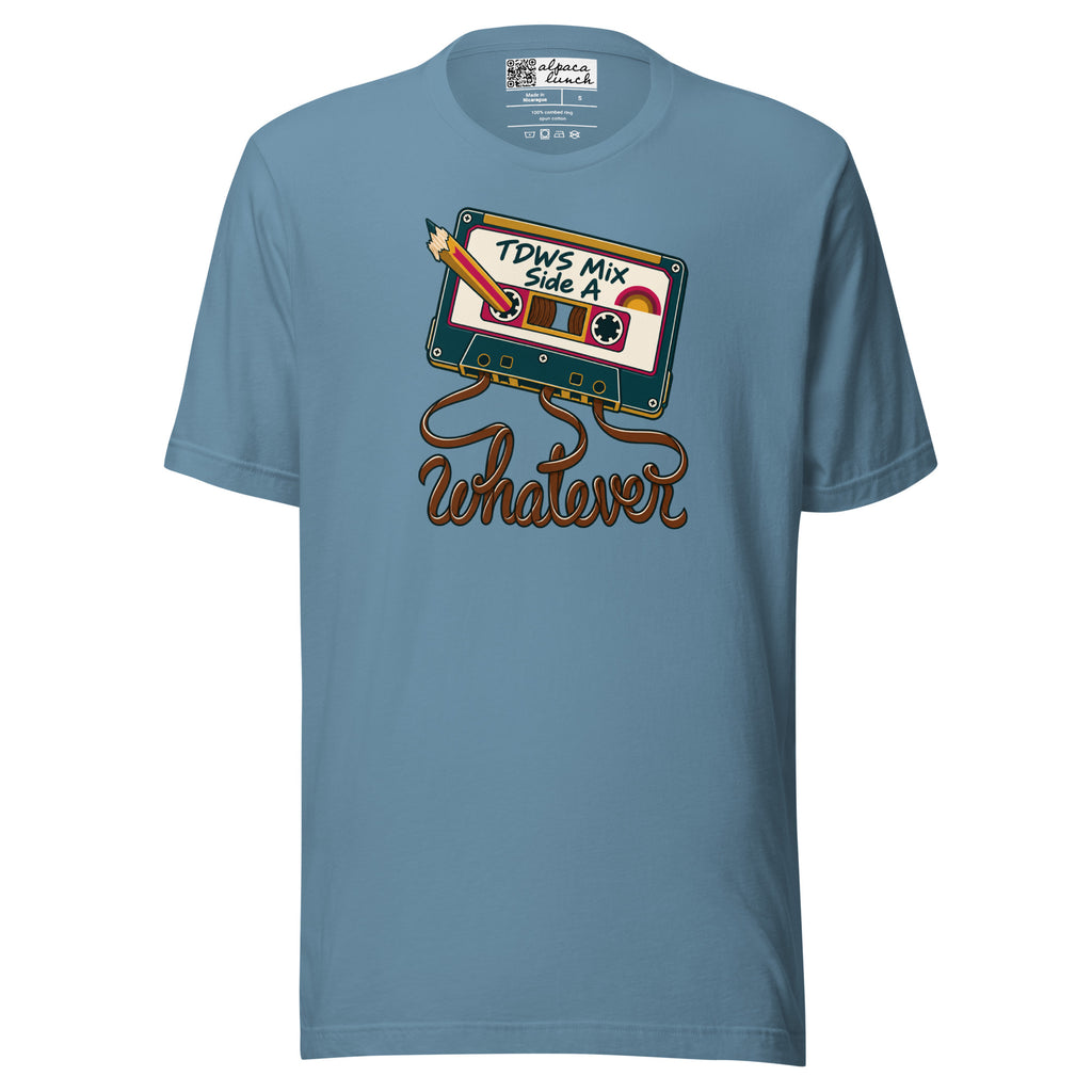 Whatever. mixtape unisex tee in Steel Blue, front view
