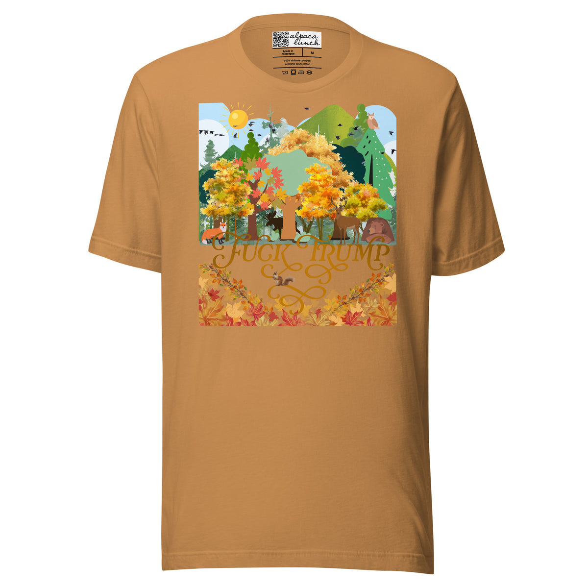 Fuck Trump Forest unisex tee in Toast, front view