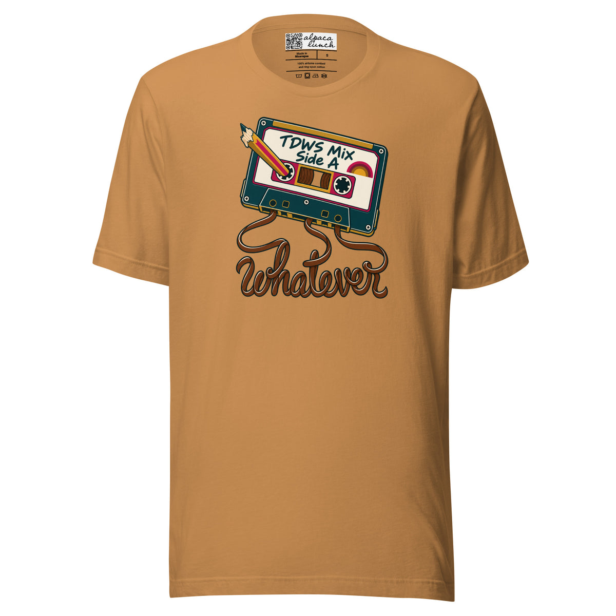 Whatever. mixtape unisex tee in Toast, front view