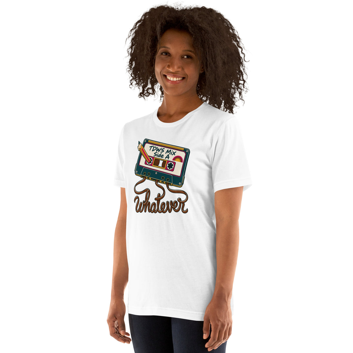 Whatever. mixtape unisex tee in White, angled left
