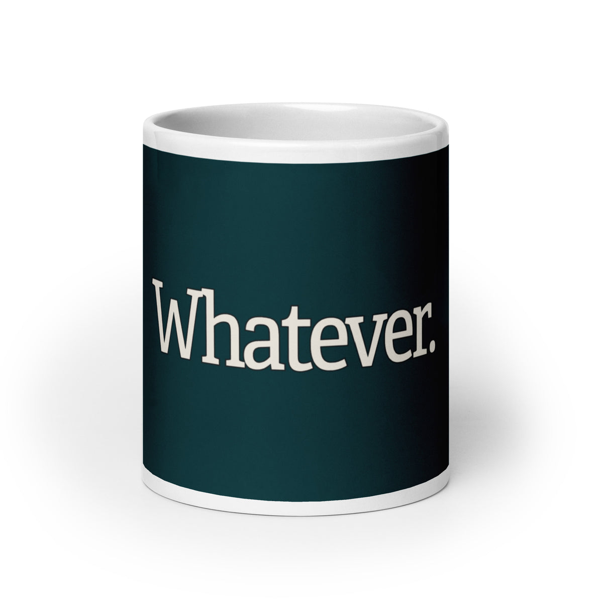 Whatever. 20 oz mug in deep teal, front view