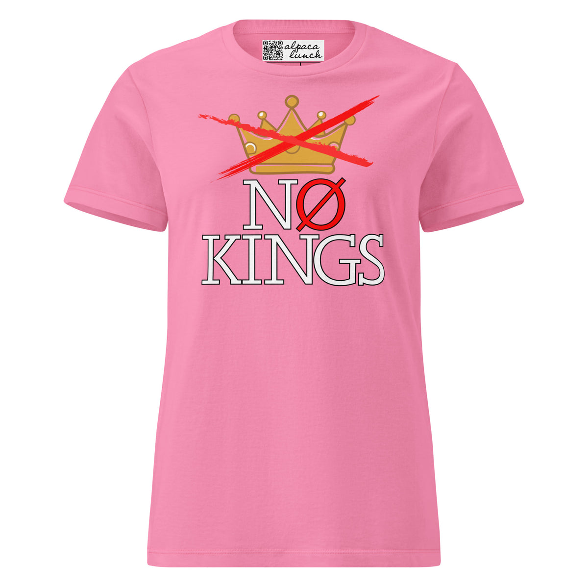 No Kings Crown women’s tee in Azalea, front view