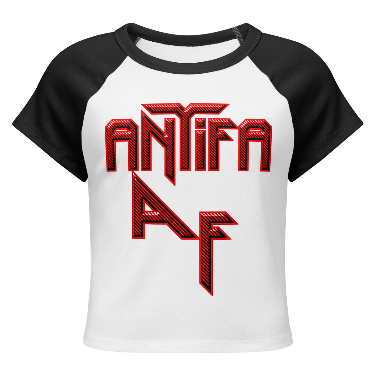ANTIFA AF baby tee in White/Black, front view