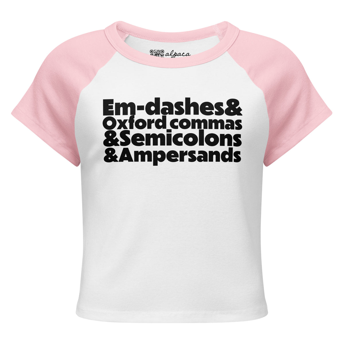 E&O&S&A baby tee in White/Pink, front view