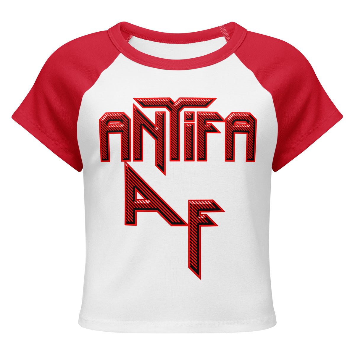 ANTIFA AF baby tee in White/Red, front view