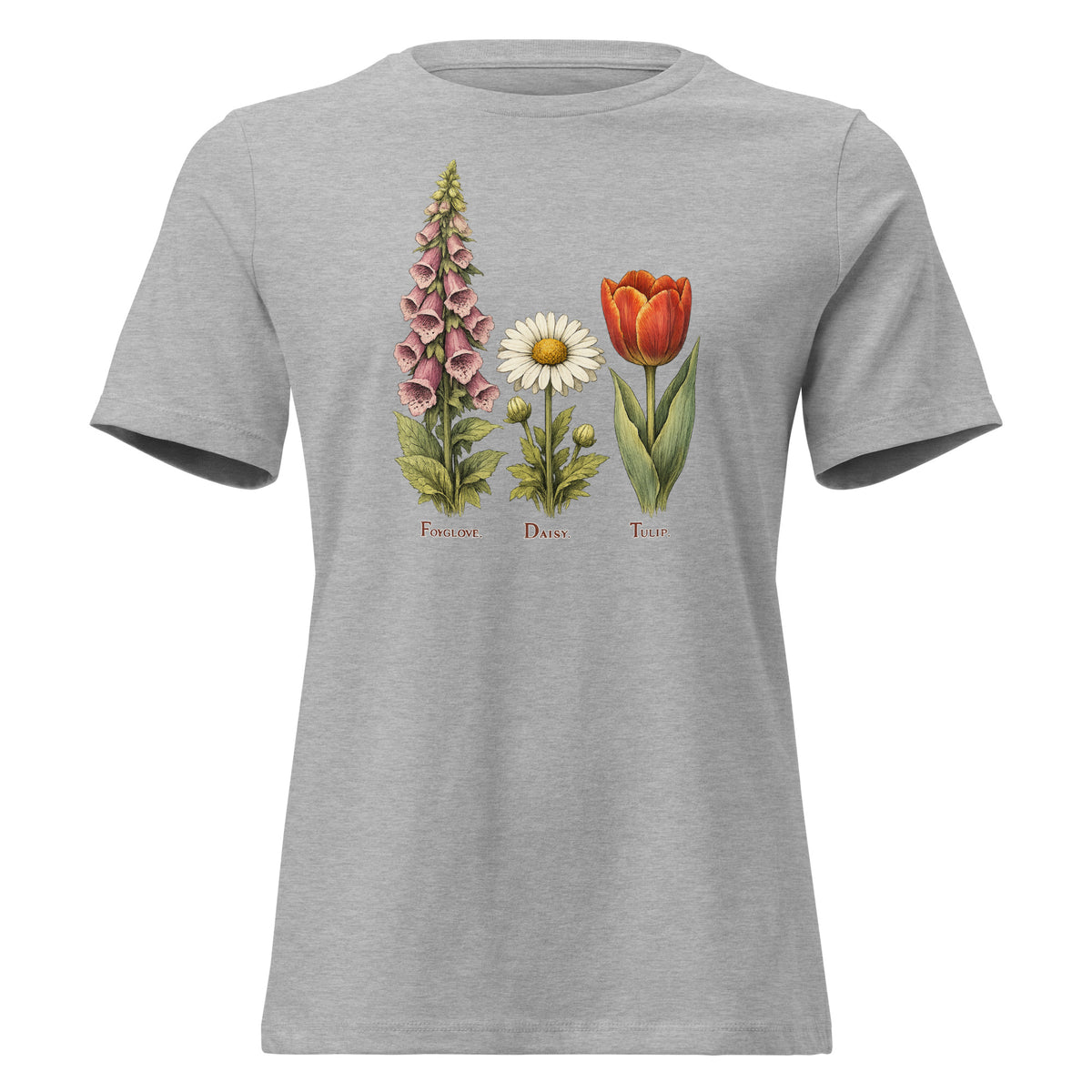 F.D.T. Botanical Study women’s relaxed tee in Athletic Heather, front view