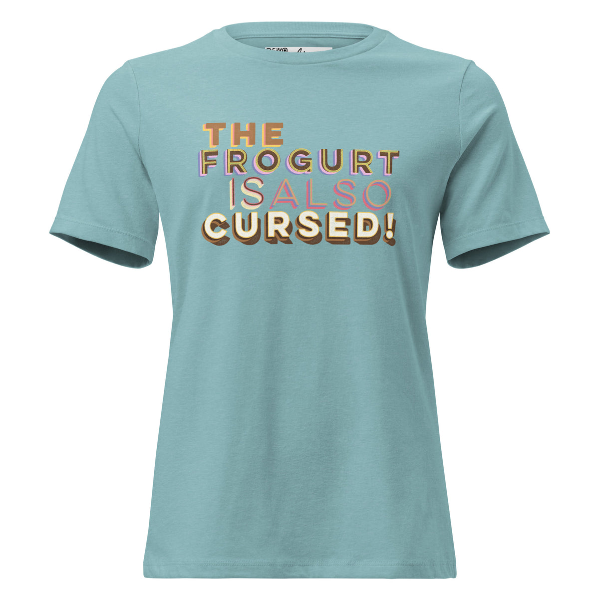 Mmmm, Frogurt! women’s relaxed tee in Heather Blue Lagoon, front view