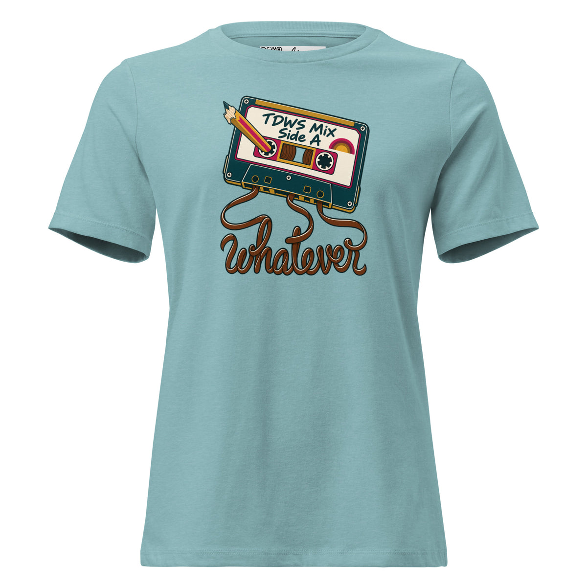Whatever. mixtape women’s relaxed tee in Heather Blue Lagoon, front view