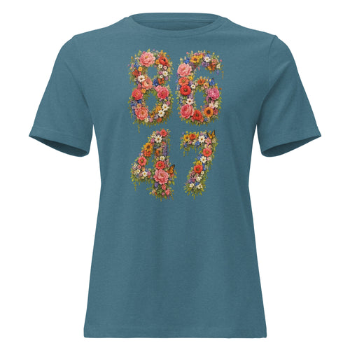 8647 Flowers women’s relaxed tee in Heather Deep Teal, front view