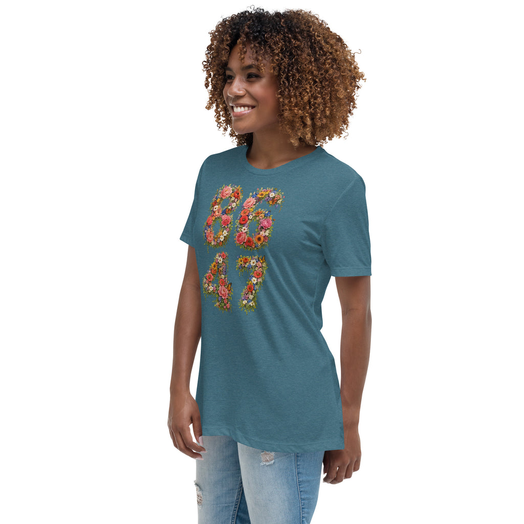 8647 Flowers women’s relaxed tee in Heather Deep Teal, left front view