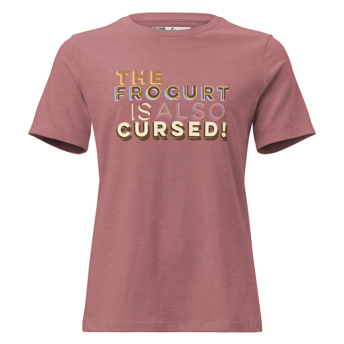 Mmmm, Frogurt! women’s relaxed tee in Heather Mauve, front view