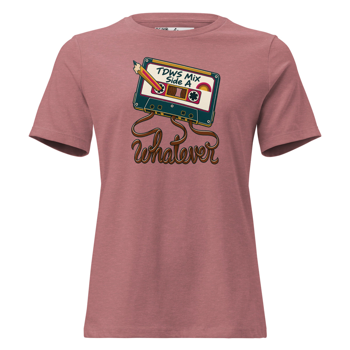 Whatever. mixtape women’s relaxed tee in Heather Mauve, front view