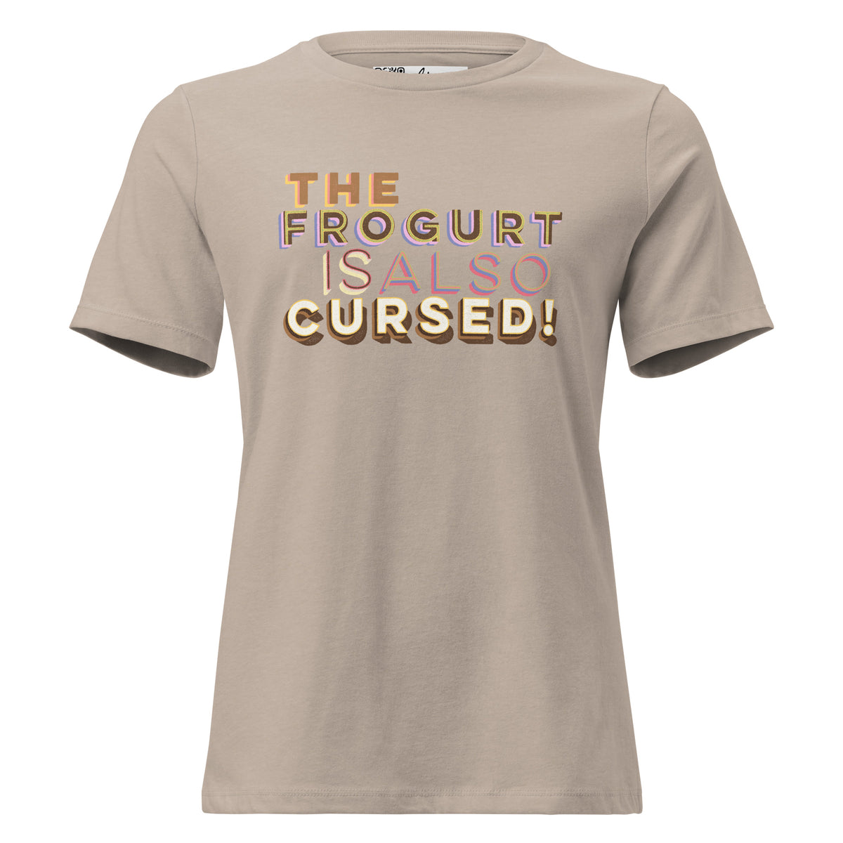 Mmmm, Frogurt! women’s relaxed tee in Heather Stone, front view