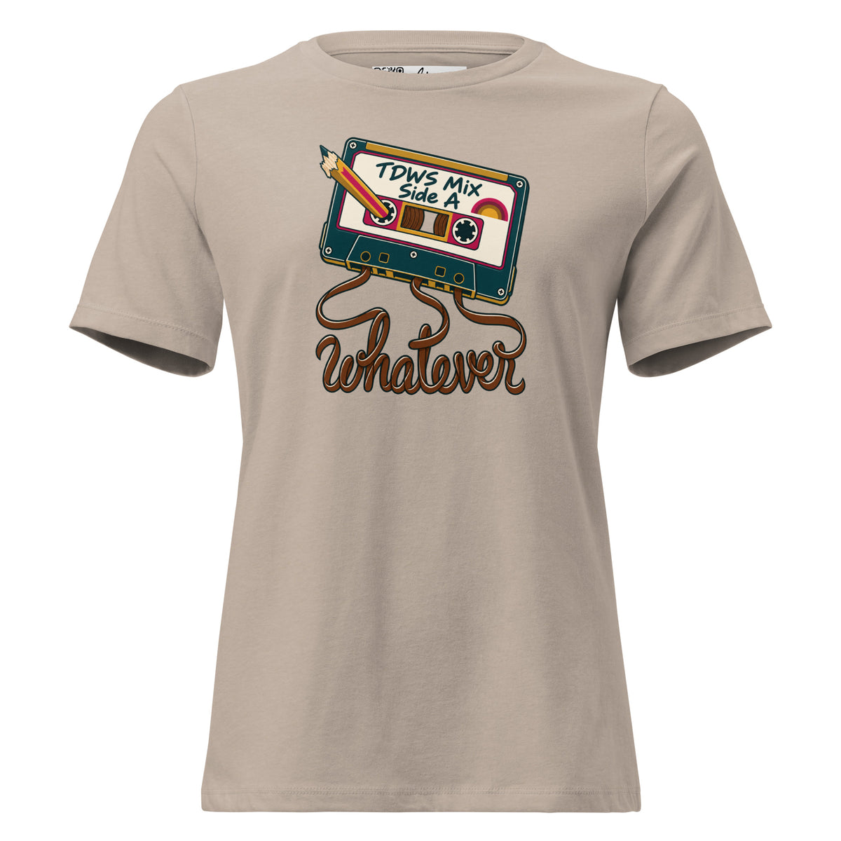 Whatever. mixtape women’s relaxed tee in Heather Stone, front view
