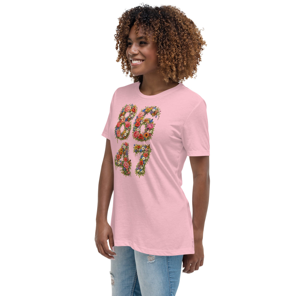 8647 Flowers women’s relaxed tee in Pink, left front view