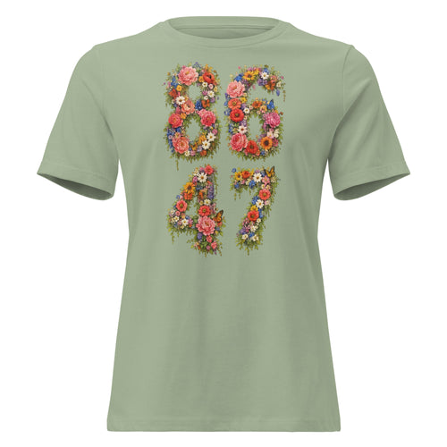 8647 Flowers women’s relaxed tee in Sage, front view