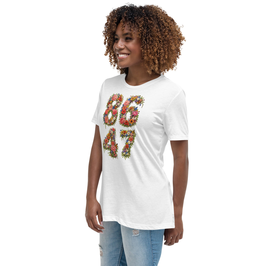 8647 Flowers women’s relaxed tee in White, left front view